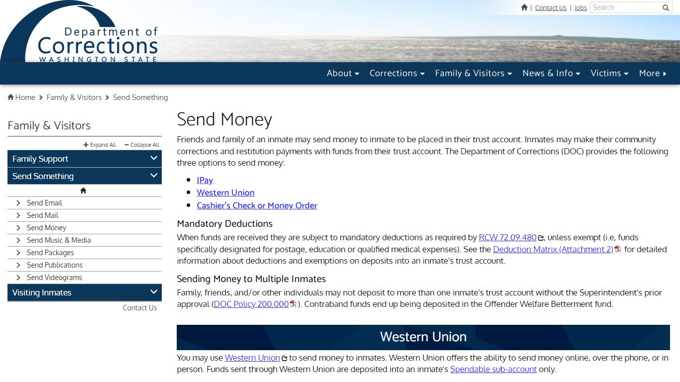 Send Money | Washington State Department of Corrections